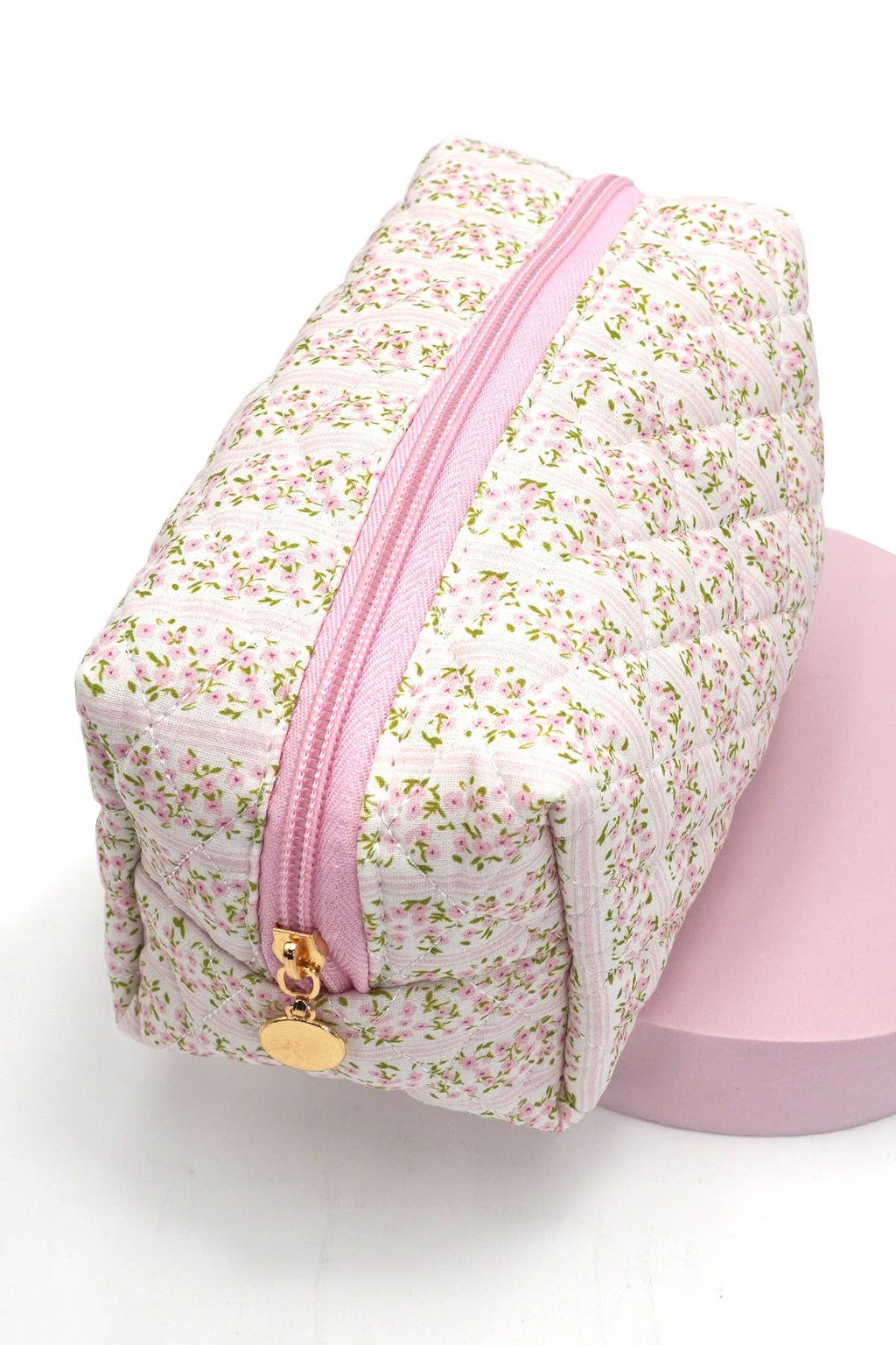 FLORAL QUILTED COTTON DITSY COSMETIC POUCH BAG