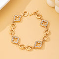 Pave Crystal Clover Link Bracelet With Toggle Clasp