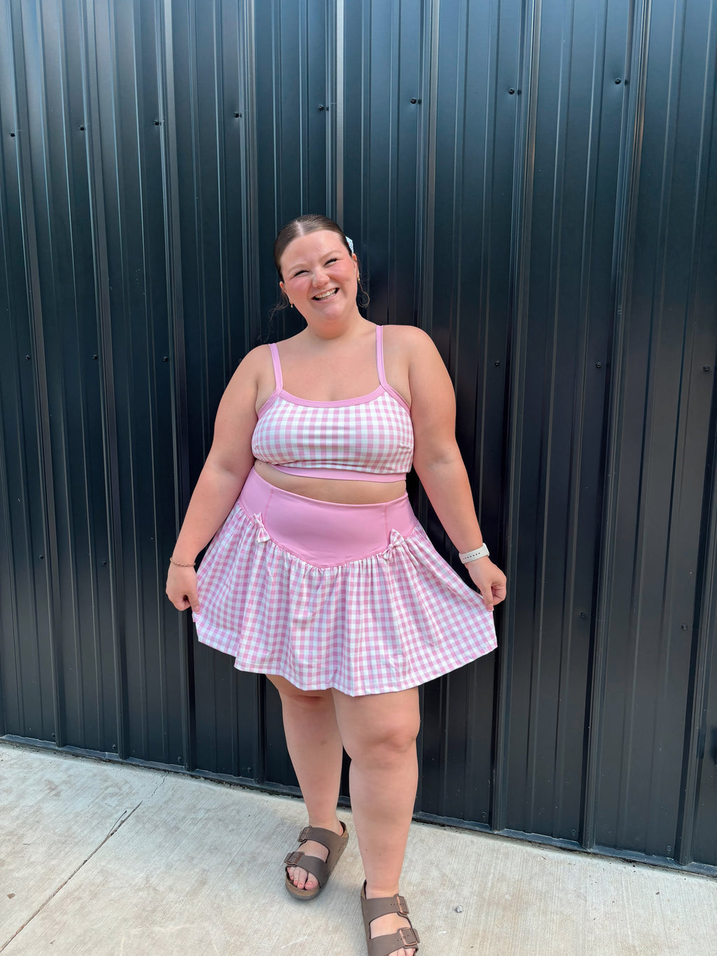 Pink gingham athletic set ￼
