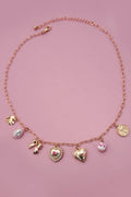 CERAMIC PORCELAIN BOW HEART CHARM LINK NECKLACE
