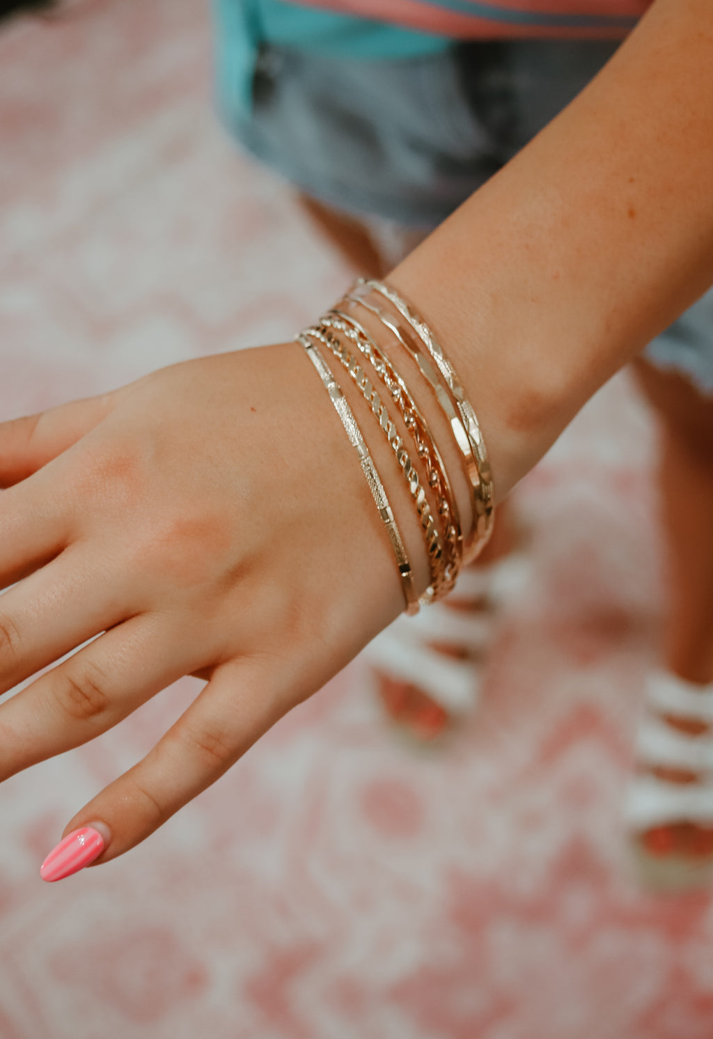 Gold Layered Bangle Set — Mixed Texture Stack