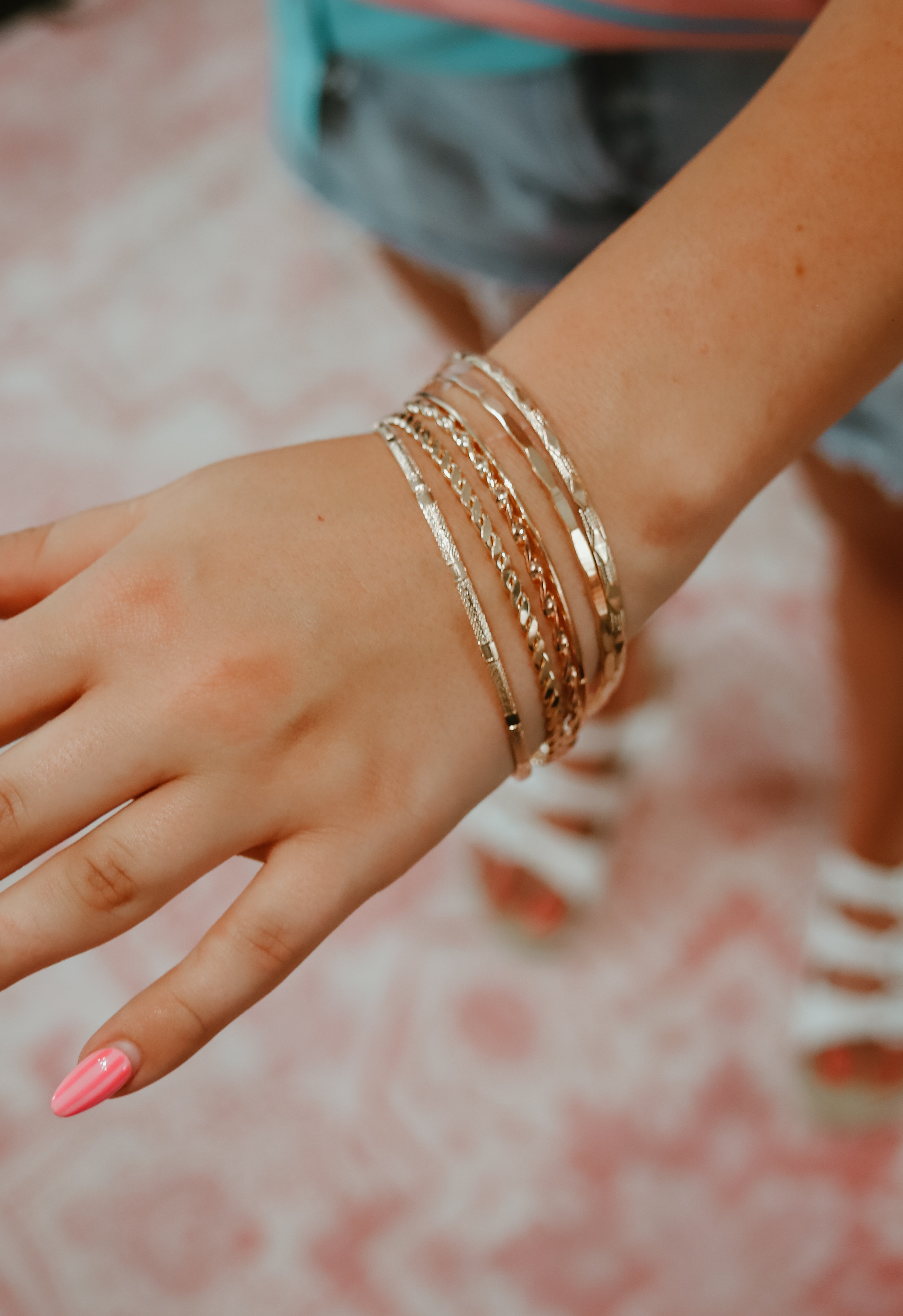 Gold Layered Bangle Set — Mixed Texture Stack