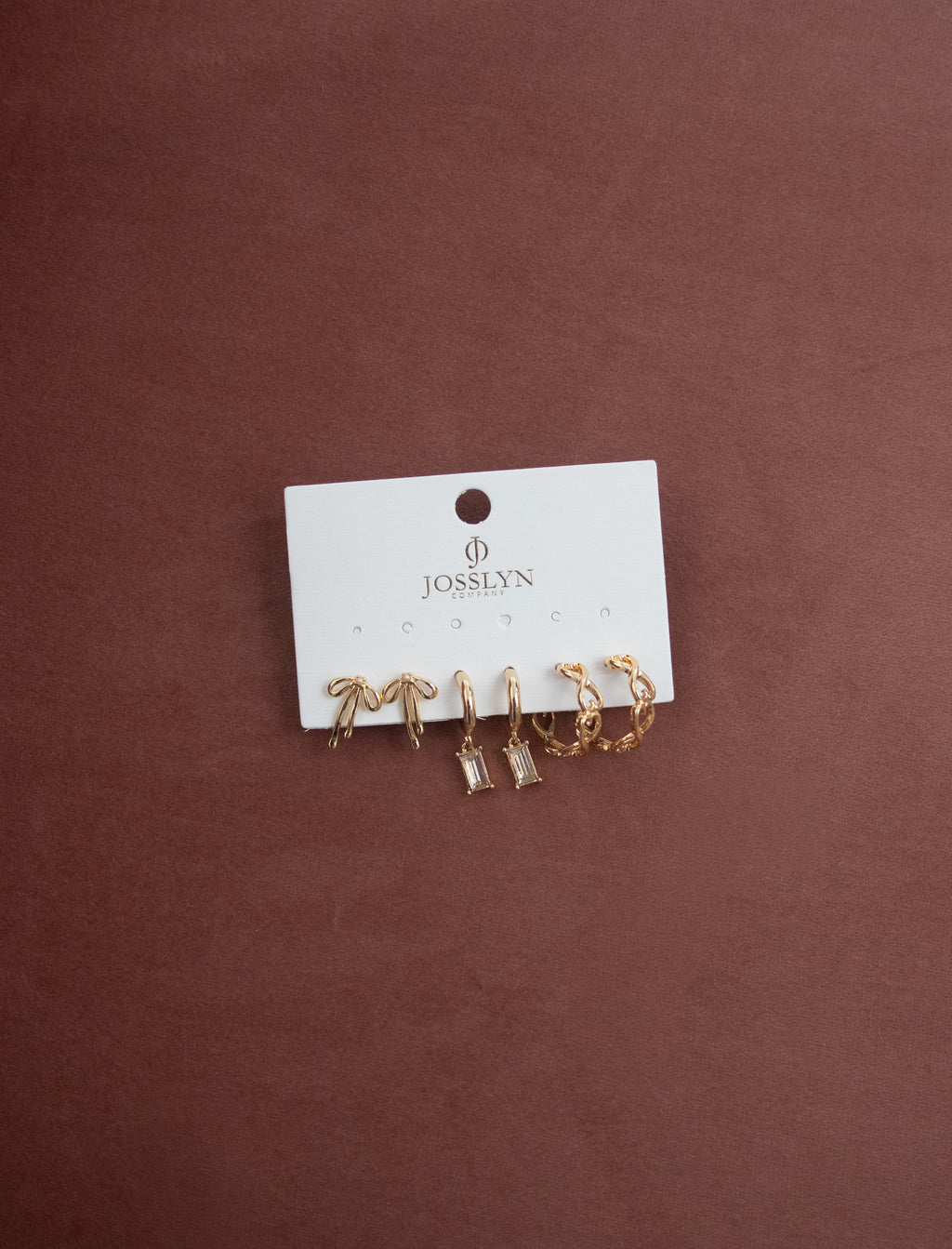 Baguette Stone Hoop & Bow Trio Earring Set