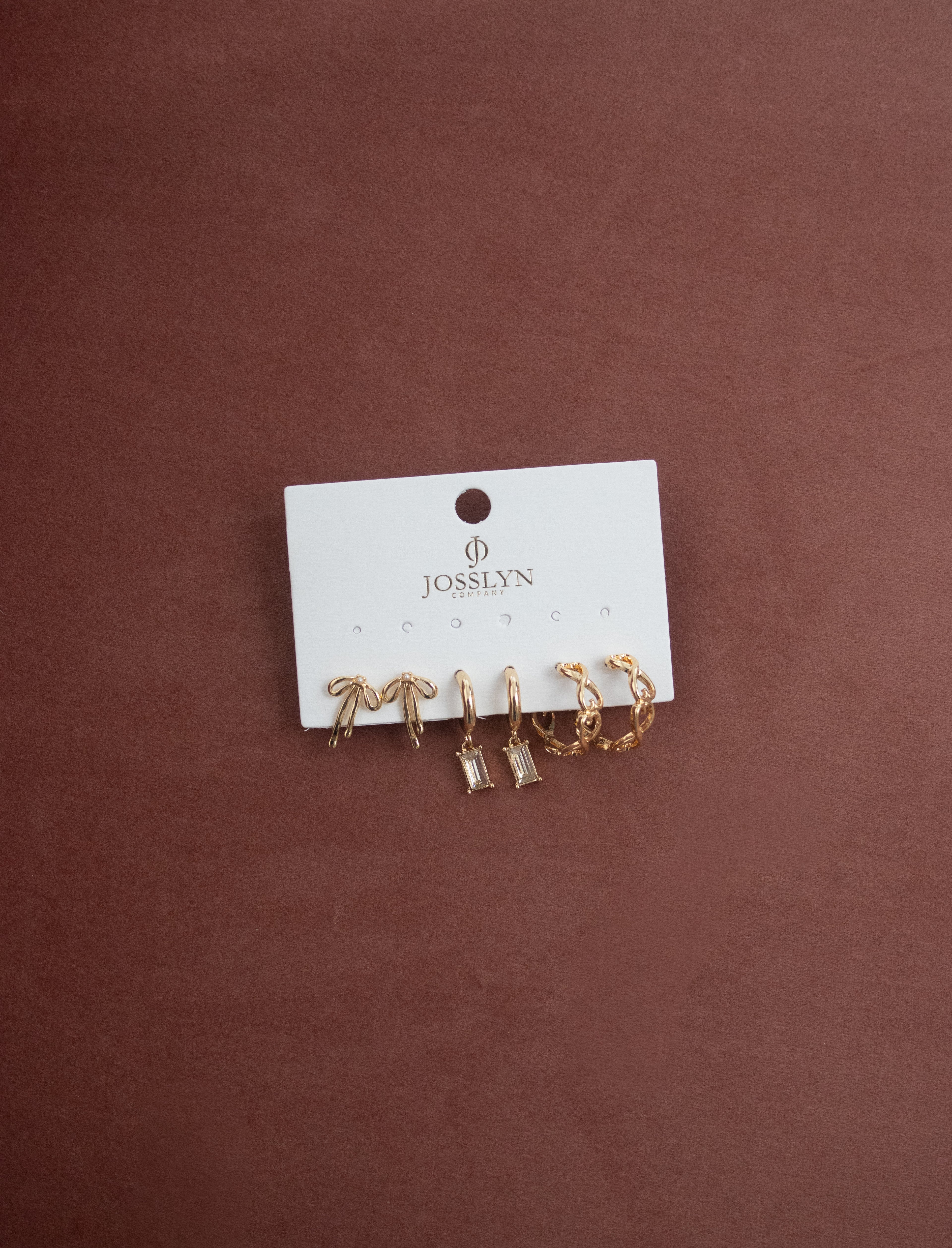 Baguette Stone Hoop & Bow Trio Earring Set