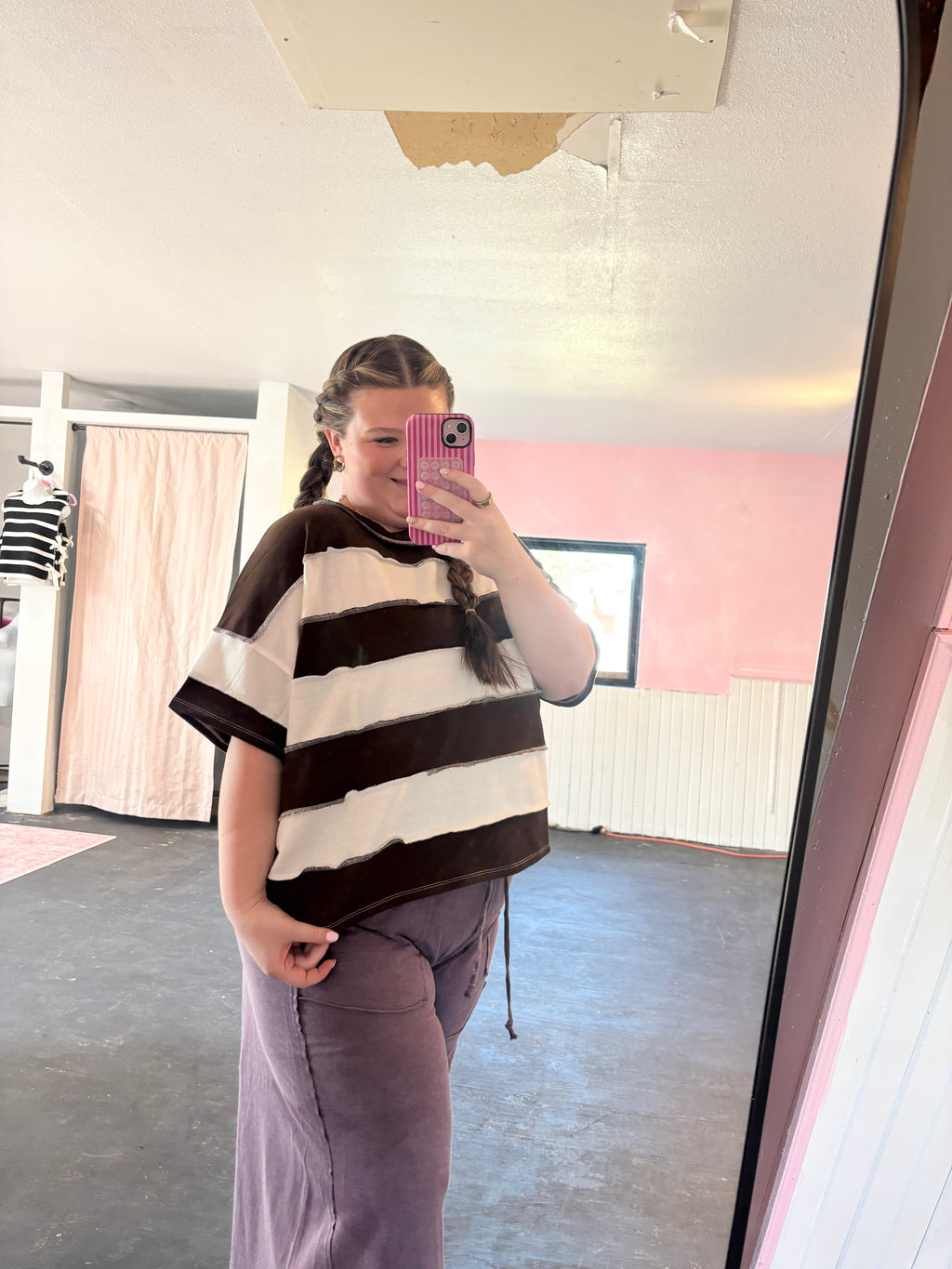 French Terry Striped Exposed Seam Top - Zenana