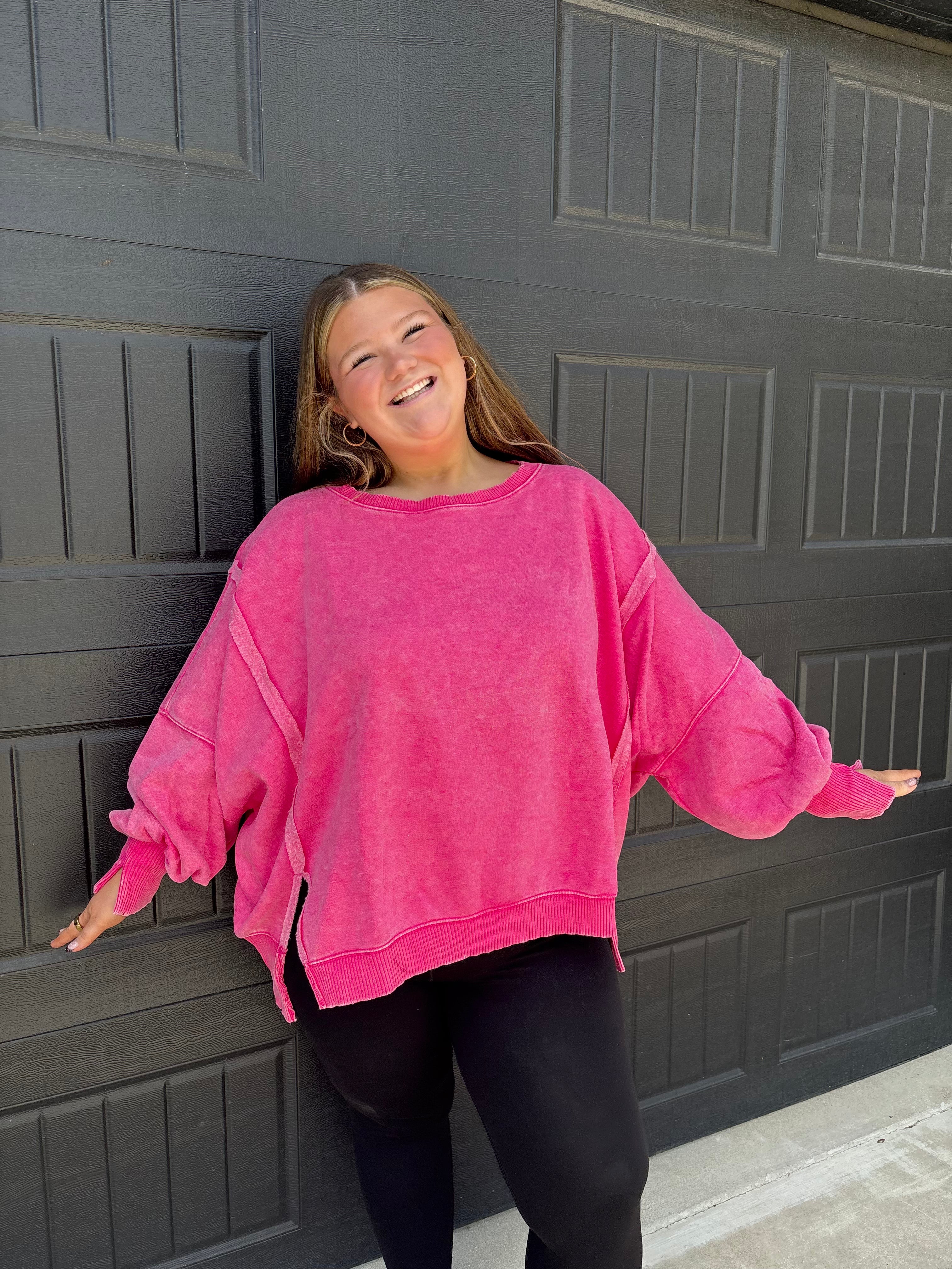 Plus Acid Washed Batwing Sleeve Hi Low Fleece Sweatshirt
