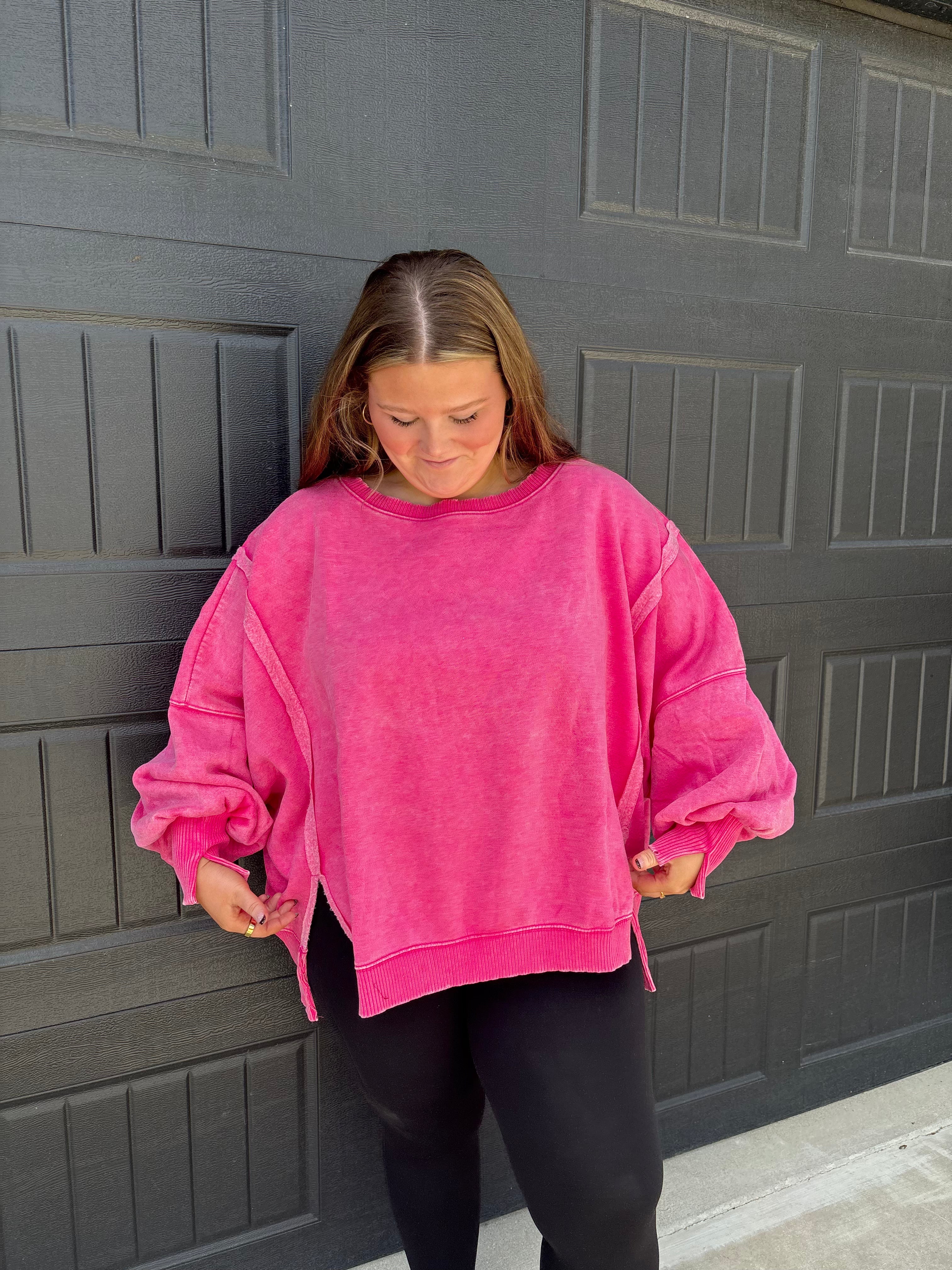 Plus Acid Washed Batwing Sleeve Hi Low Fleece Sweatshirt