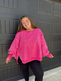 Plus Acid Washed Batwing Sleeve Hi Low Fleece Sweatshirt
