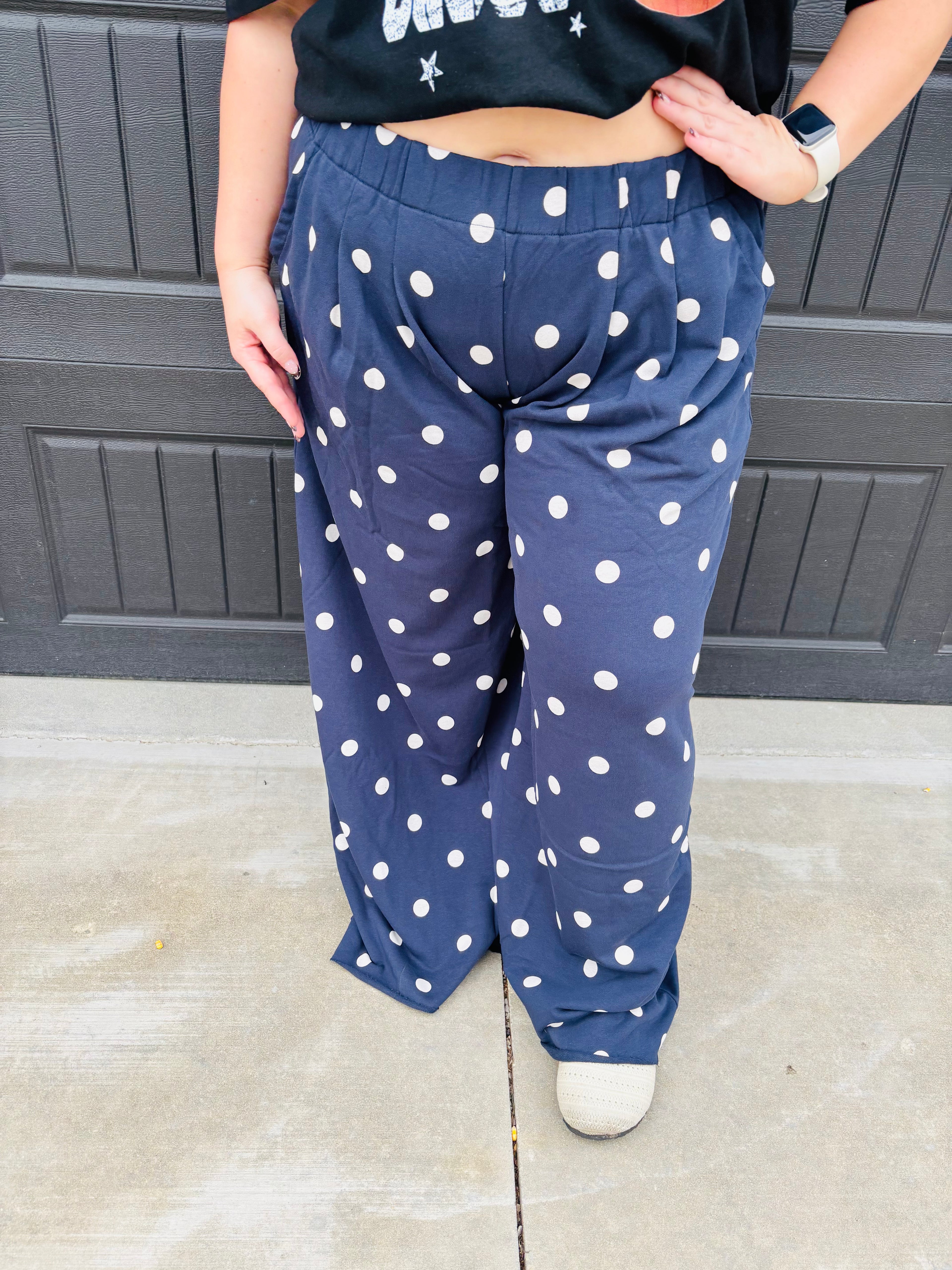 PLUS  Polka Dot Print Wide-Leg  Lounge Pants