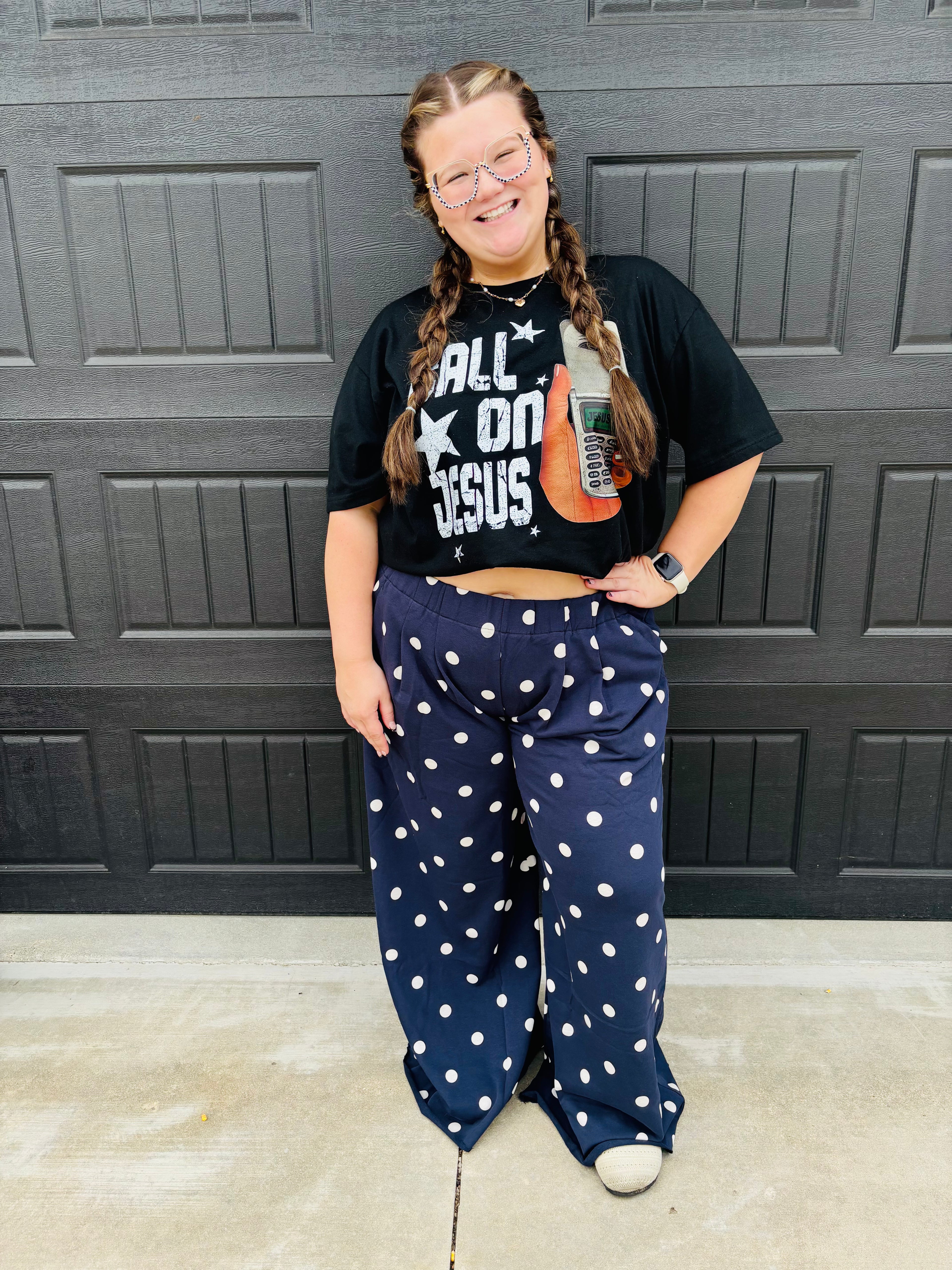 PLUS  Polka Dot Print Wide-Leg  Lounge Pants