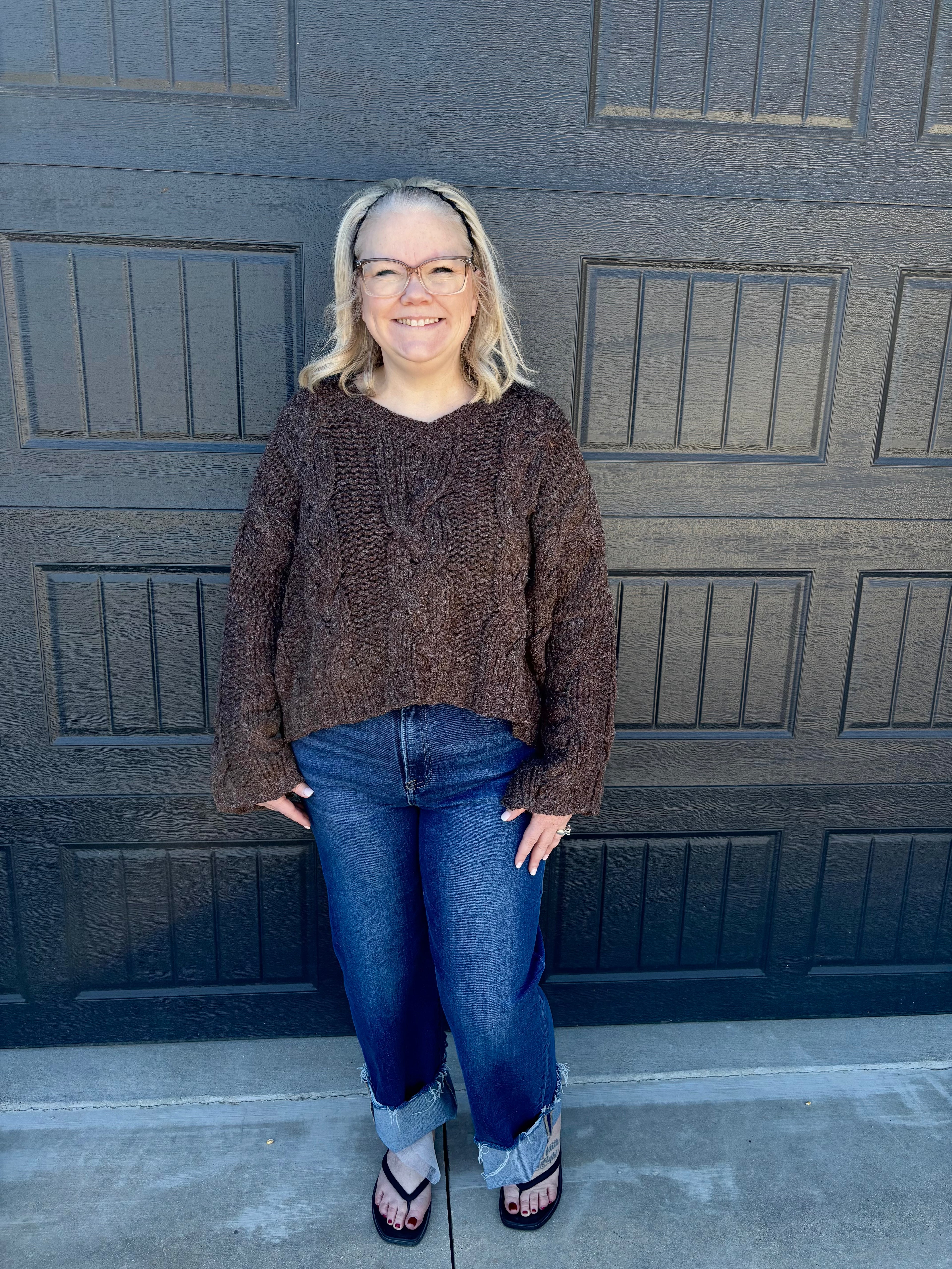 Cable Knit V-Neck Sweater