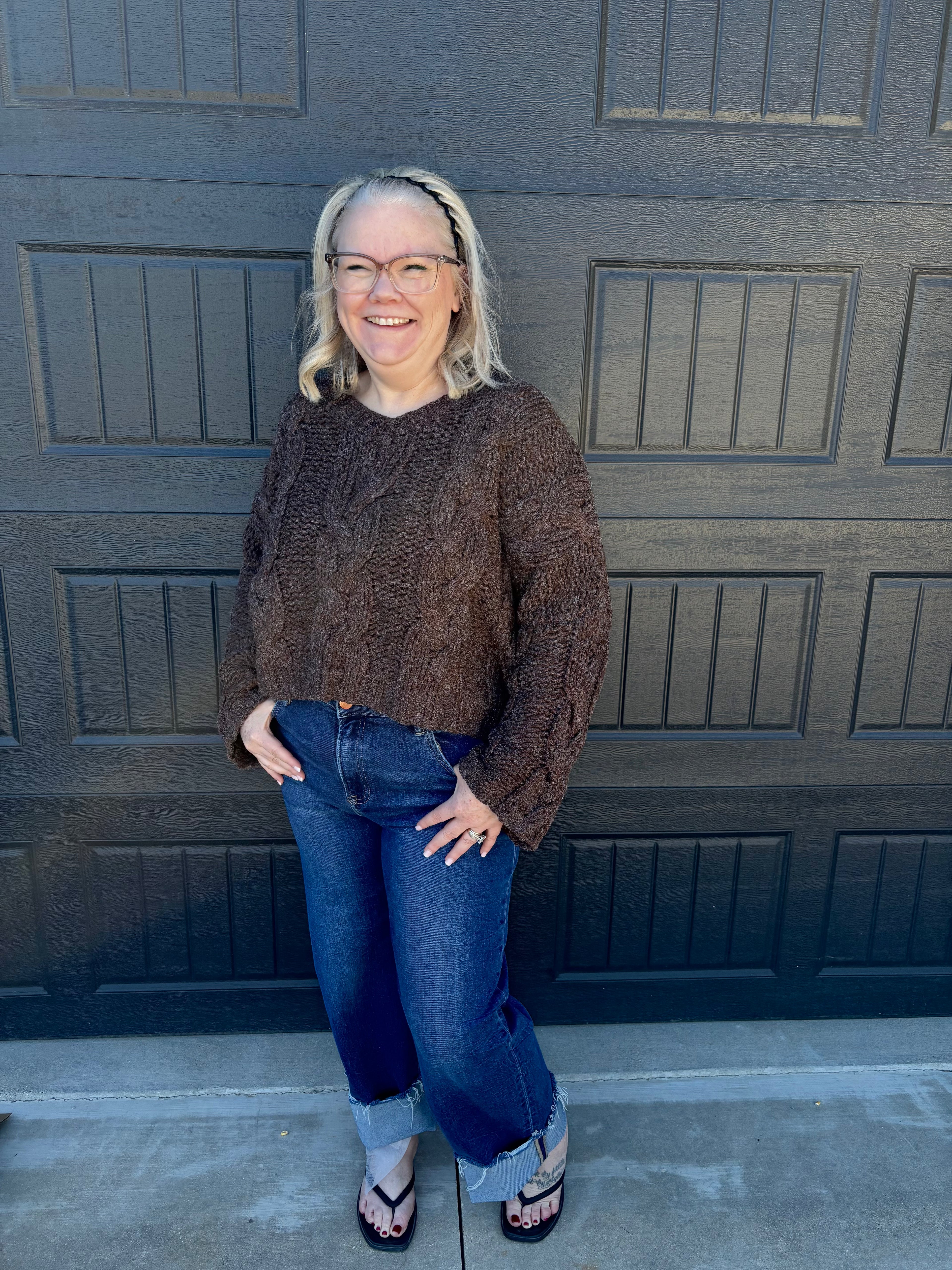 Cable Knit V-Neck Sweater