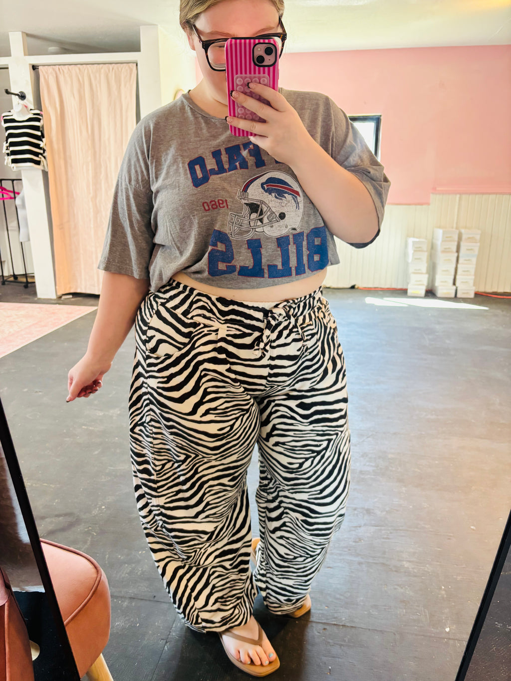 ZEBRA PRINT PULL-ON BARREL LEG PANTS