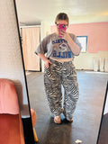 ZEBRA PRINT PULL-ON BARREL LEG PANTS