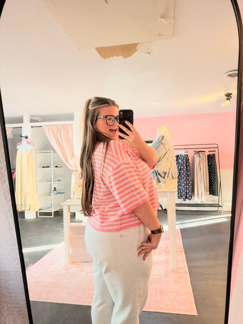Striped Wool Blend Short Sleeve Cardigan Sweater
