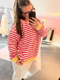 Plus Striped Rib Banded Long Sleeve Pullover