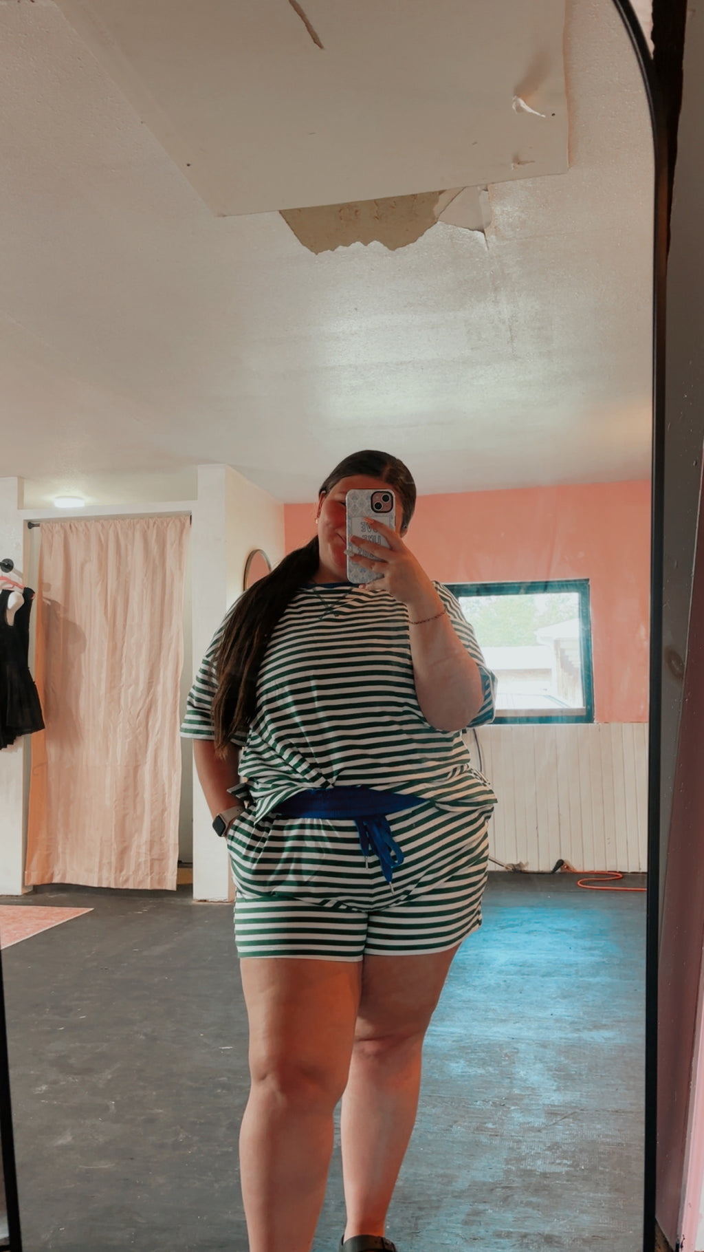 Stripe Contrast Trim Boxy Terry Short Set