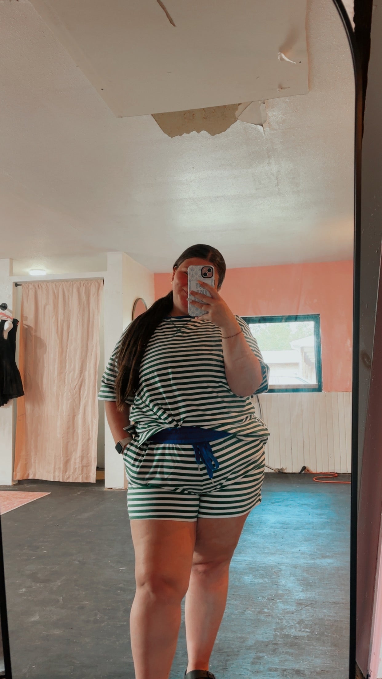 Stripe Contrast Trim Boxy Terry Short Set
