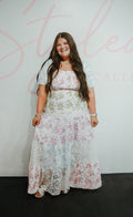 Boho Floral Square Neck Puff Sleeve Maxi Dress