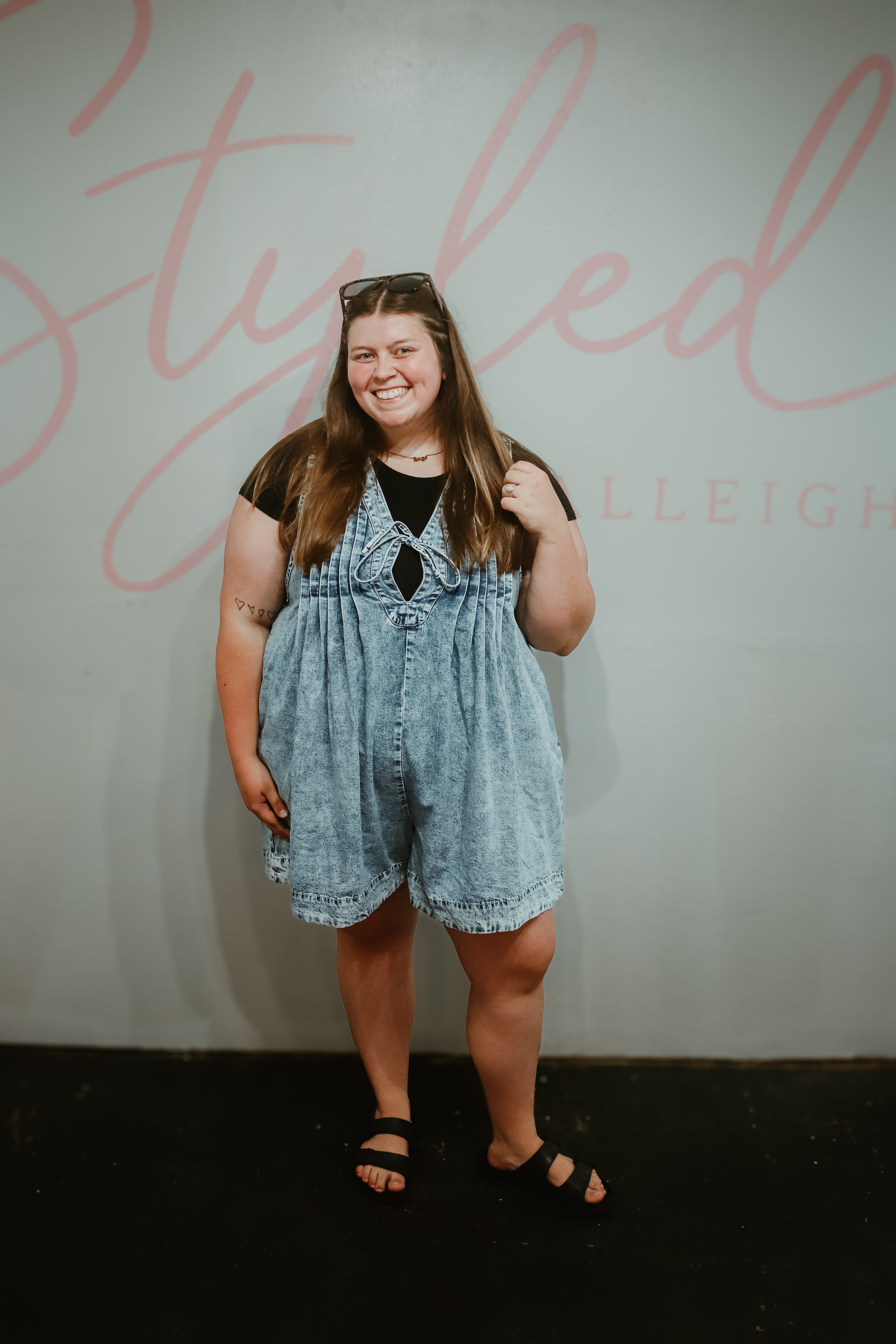 Plus Size V-Neck Sleeveless Denim Romper