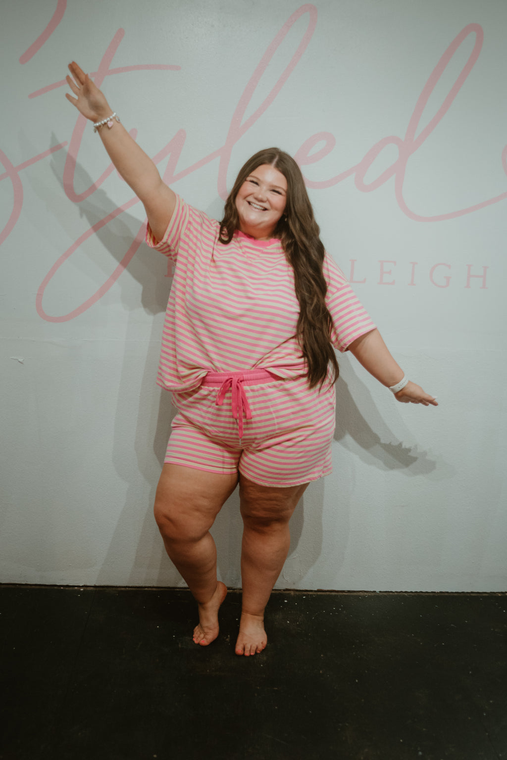 Plus Size Stripe Boxy Tee & Shorts Set