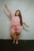 Plus Size Stripe Boxy Tee & Shorts Set