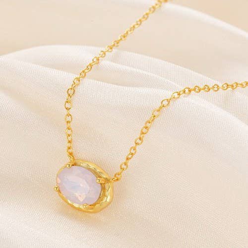 OVAL GEMSTONE CHARM PENDANT NECKLACE