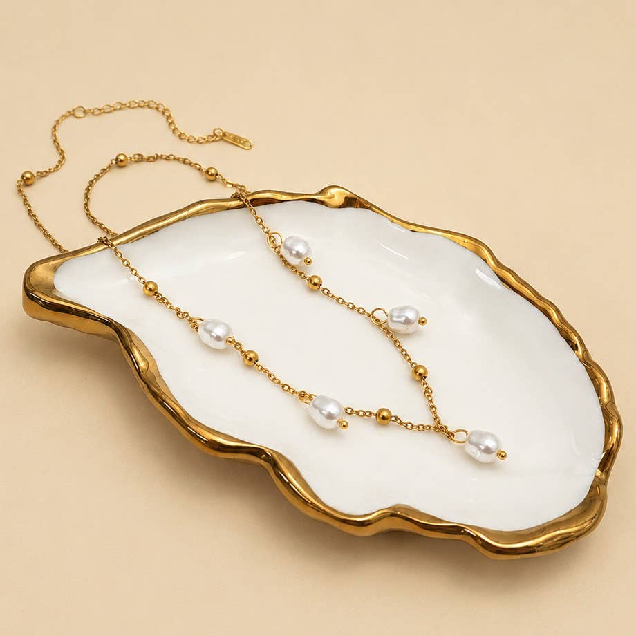 STAINLESS STEEL TARNISH FREE PEARL NECKLACE