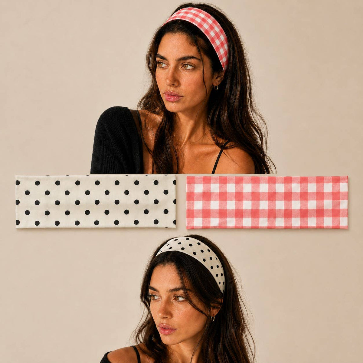 Red Gingham & Black Polka Dot Headband 2-pc Set
