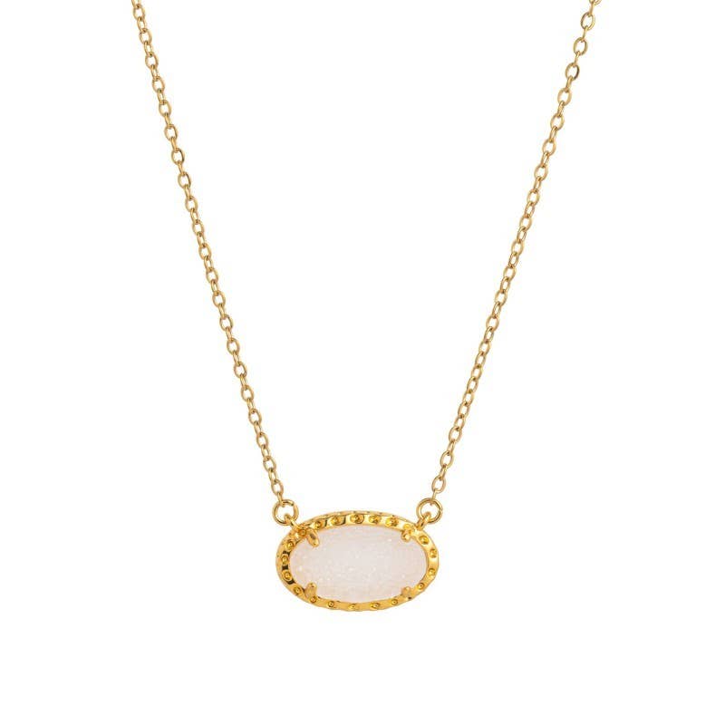 OVAL GEMSTONE CHARM PENDANT NECKLACE